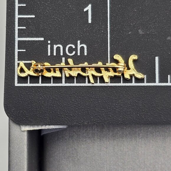 VTG 'Happiness' Gold-Plated Brooch Pin 1 3/8" Script Inspirational Personalized - Picture 6 of 6